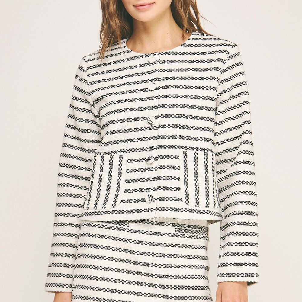White & Black Striped Blazer- Strut & Bolt